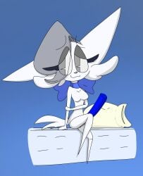 absurd_res accessory anthro bed big_penis blue_bow blue_clothing body_hair breasts cheek_tuft chest_hair chest_tuft clothing domestic_cat erection eyebrow_through_hair eyebrows eyelashes facial_tuft featureless_breasts felid feline felis fur furgonomics furniture genitals grey_eyes grey_hair grey_nose gynomorph hair hair_over_eye herm hi_res holding_arm huge_cock intersex mammal neck_bow neckwear on_bed penis pillow pointy_feet sitting sitting_on_bed solo submissive submissive_gynomorph submissive_intersex toddjackjuster translucent translucent_hair tuft white_body white_fur whitney_melodisk yellow_pillow