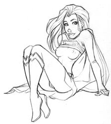 1girls catthouse_studios dc_comics female female_only mac_(artist) monochrome nipples solo supergirl superman_(series)