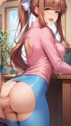 1boy 1girls ai ai_generated anal anal_access anal_only anal_only_pants anal_sex ass ass_focus female male male_penetrating_female monika_(doki_doki_literature_club) pantyhose sex table tagme video worried