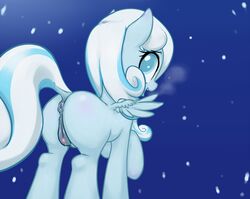 anus ass blue_fur equine female forst frost furry hair horse mammal my_little_pony open_mouth original_character outside pegasus pony pussy pussy_juice snowdrop_(mlp) solo two_tone_hair wings