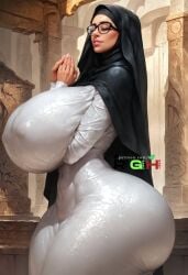 1girls ai_generated big_ass big_breasts female_only hijab original_character realgreenheart solo solo_female tagme