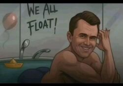 ass balloon bath bathtub brown_hair charlie_kirk male meme no_genitals_shown shitpost solo stephen_king the_werkroom tiktok water we_all_float window
