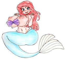 1girl 1girls ariel ariel_(the_little_mermaid) blue_eyes blush bra_too_small breasts disney disney_princess european_mythology fairy_tales female female_only gaixas1 hans_christian_andersen literature mermaid monster monster_girl mythology nervous_smile nipples public_domain red_hair redhead royalty small_bra smile solo solo_female the_little_mermaid the_little_mermaid_(1989_film)