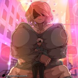 1boy 1girls artist_name cute drakengard female female/male giantess height_difference hug hug_from_behind human male male/female nier nier:_automata no_visible_genitalia okioppai patreon_link platinum_games square_enix straight twitter_link yorha_2b yorha_9s