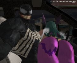 bent_over car darkstalkers demon_wings eddie_brock large_ass marvel marvel_comics marvel_vs._capcom morrigan_aensland spider-man_(series) succubus venom venom_(marvel)