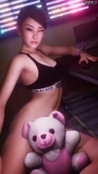 1girls 3d asian_female blacked blacked_clothing covered_pussy female female_only ryuu_ga_gotoku sarahh03 sayama_kaoru solo stuffed_animal underwear yakuza_(series)