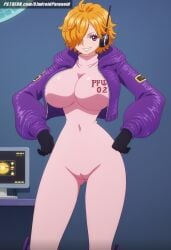 ai_generated aindroidparanoid ass big_ass big_breasts big_butt bodysuit breasts busty cameltoe curvy fat_ass female female_only hips huge_ass huge_breasts huge_butt indoors large_breasts massive_breasts narrow_waist one_piece orange_hair red_eyes short_hair slim_waist stable_diffusion taller_girl vegapunk_lilith voluptuous wide_hips