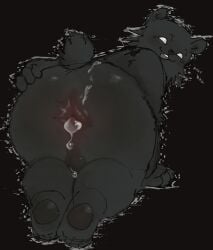 anthro ass ass_focus ass_grab ass_spread bear_(game) black_body black_fur cum cum_in_ass cum_on_body furry glitch_(bear) i_need_special_guest_r34 large_ass lefishaue_(artist) looking_at_viewer male_focus male_only post_orgasm post_sex red_anus roblox