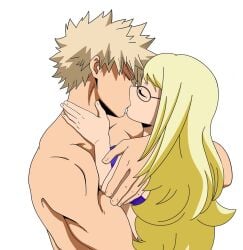 1boy 1girls artist_request blonde_female blonde_hair blonde_male boku_no_hero_academia bra edit edited glasses hug katsuki_bakugou kissing melissa_shield muscular muscular_male my_hero_academia purple_bra romantic romantic_ambiance