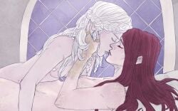 almost_kissing blonde_hair cinderflower elden_ring fromsoftware incest malenia_blade_of_miquella naked_female red_hair saint_trina shadow_of_the_erdtree sisters st._trina