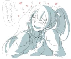 2girls blush female hetza_(hellshock) kantai_collection kumano_(kantai_collection) licking long_hair monochrome multiple_girls ponytail smile suzuya_(kantai_collection) text tied_hair translation_request undressing yuri