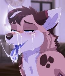 ahe_gao anthro bodily_fluids canid canine cum genital_fluids hi_res lawkie looking_pleasured male male_only mammal open_mouth solo tongue tongue_out