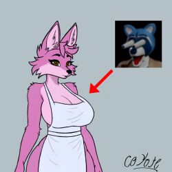 anthro apron big_ass big_breasts big_butt brown_eyes fangame fangame_character female female_anthro female_fox female_only five_nights_at_freddy's fnaf fox half_naked mary's_arcade mary_(mary's_arcade) meme naked_apron pink_fur