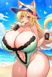 1female 1girls ai_generated beach big_breasts bimbo cat_ears cat_tail coffee cup curves curvy curvy_body curvy_female curvy_figure dan16369336 dark_magician_girl female female_only green_hat lingerie long_tail milf pointy_hat shonen_jump shueisha sole_female spiral tagme tail twitter_link weekly_shonen_jump weekly_shounen_jump yu-gi-oh!