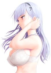 1girls areola_bulge arm_up armpits azur_lane bare_armpits bare_arms bare_belly bare_chest bare_hands bare_midriff bare_shoulders bare_skin belly black_hairband blunt_bangs bra breasts cleavage dido_(azur_lane) elbows exposed exposed_armpits exposed_arms exposed_belly exposed_midriff exposed_shoulders eyebrows_visible_through_hair female female_focus female_only fingers frilled_bra frilled_underwear hairband half_naked half_nude hand_on_hair hand_on_head hand_on_own_hair hand_on_own_head hand_up high_resolution highres kasu_(kasunohikari) kasunohikari lace_bra lace_underwear laced_bra laced_underwear large_breasts light-skinned_female light_skin lips long_hair naked naked_female naked_woman nipple_bulge nude nude_female profile red_eyes red_eyes_female shoulders side_view sideboob simple_background slender_body slender_waist slim_girl slim_waist solo standing thin_waist underboob underwear upper_body white_background white_bra white_eyebrows white_hair white_hair_female white_underwear