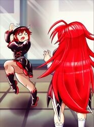 2girls comic_panel crossover dinotits female female_only high_school_dxd multiple_girls rias_gremory ruby_rose rwby self_upload shocked_expression surprised tagme