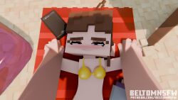 1boy 1boy1girl 1girls 3d beach beltomnsfw bikini bikini_top blender blue_eyes blush blush brown_hair detailed_background elli_(beltomnsfw) faceless_male female forced handholding looking_at_viewer microsoft mine-imator minecraft minecraft_xxx nude_male phone phone_screen public smiling spread_legs square_head tagme watermark