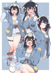 black_hair blue_eyes breasts female lilnoot_(vtuber) penguin_girl short_hair virtual_youtuber