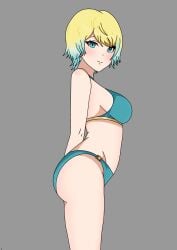1girls alternate_costume ass bare_arms bare_midriff bare_thighs big_ass bikini blonde_hair blue_bikini blue_hair blue_swimsuit blush breasts earrings female female_only fire_emblem fire_emblem_heroes fjorm_(fire_emblem) fjorm_(summer)_(fire_emblem) grey_background li9mo looking_at_viewer medium_breasts midriff multicolored_hair nintendo official_alternate_costume short_hair sideboob smile solo swimsuit thighs yellow_hair