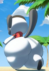 2023 aloha_shirt animal_crossing anthro ass big_butt brown_clothing brown_hat brown_headwear clothing cloud colored digital_media_(artwork) grey_ears grey_tail haplorhine hat headgear headwear hi_res huge_butt low-angle_view male mammal mu_(artist) niko_(animal_crossing) nintendo outside palm_tree pattern_clothing pattern_shirt pattern_topwear pink_nose plant primate rear_view red_clothing red_shirt red_topwear sand shaded shirt sky solo tail thick_thighs topwear tree walking white_body