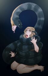 1animal 1girls asphyxiation coiling coils constriction defeated drooling helpless imminent_death imminent_vore nude_female peril restrained snake snifer25 squeezing strangling struggling_prey vore