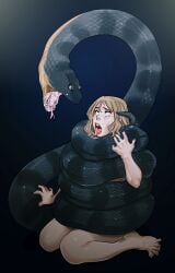 1animal 1girls asphyxiation coiling coils constriction defeated drooling helpless imminent_death imminent_vore nude_female peril restrained snake snake_vore snifer25 squeezing strangling struggling_prey vore