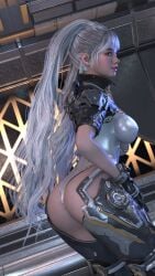 1girls big_ass big_breasts big_thighs bunny_(the_first_descendant) female futuristic futuristic_clothing leotard solo solo_female the_first_descendant twintails white_hair wide_hips zen_art