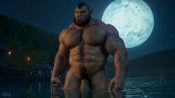 abs ad-games balls biceps dark-skinned_male dark_skin fangs genitals hi_res humanoid humanoid_pointy_ears male male_only muscular muscular_humanoid muscular_male nipples orc orc_male pecs solo solo_male teeth vein veiny_muscles