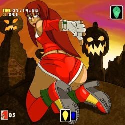 ass ass_focus bubble_ass bubble_butt chaos_emerald cosplay knuckles_the_echidna louxxei presenting_ass presenting_hindquarters pumpkin_hill red_clothing red_hair sega sonic_(series) thumbs_down white_gloves