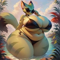 ai_generated anthro big_ass big_breasts bikini carol_tea chubby chubby_female civitai fat_ass feline female female_protagonist freedom_planet freedom_planet_2 looking_at_viewer low_effort off_model poor_quality stevenxgtz video_games wildcat