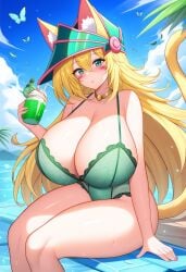 1female 1girls ai_generated beach big_breasts bimbo cat_ears cat_tail coffee cup curves curvy curvy_body curvy_female curvy_figure dan16369336 dark_magician_girl female female_only green_hat lingerie long_tail milf pointy_hat shonen_jump shueisha sole_female spiral tagme tail twitter_link weekly_shonen_jump weekly_shounen_jump yu-gi-oh!