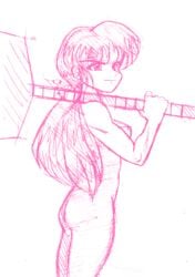 female female_only human monochrome nude ranma_1/2 solo ukyo_kuonji