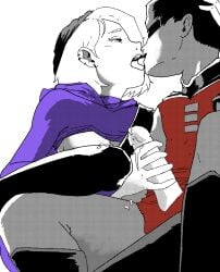 1boy 1girls batman_(series) breasts cum cum_on_hand dc dc_comics female french_kiss handjob kissing male partially_clothed red_bat_(artist) robin_(dc) robin_(tim_drake) spoiler_(dc) stephanie_brown tim_drake tongue_kiss tongue_out