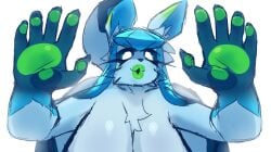 against_glass big_breasts bimbo_lips blank_background blue_hair eeveelution female female_focus fur furry glaceon green_lipstick huge_breasts lime09 lipstick pokémon_(species) pokemon pokemon_(species)