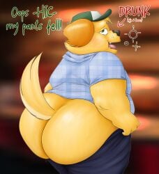 anthro ass big_butt bird_dog bodily_fluids bottomwear bottomwear_down canid canine canis clothed clothing domestic_dog drunk exposed golden_retriever harper_(nood1e) hi_res hiccuping huge_butt hunting_dog male male_only mammal mooning obese obese_anthro obese_male overweight overweight_anthro overweight_male pants pants_down partially_clothed presenting presenting_hindquarters retriever sinood1e solo substance_intoxication sweat sweaty_butt wardrobe_malfunction