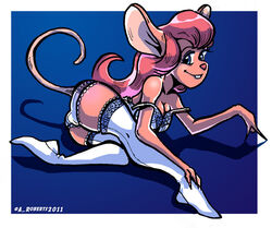 1girls anthro anthrofied aroberts bra breasts busty chip_'n_dale_rescue_rangers cleavage disney furry furry_only gadget_hackwrench lingerie mouse mouse_ears mouse_tail panties rodent solo stockings thighhighs voluptuous