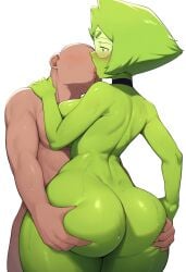 1girls ai_generated ass beach cameltoe cum curvy glasses green_hair green_skin looking_at_viewer medium_breasts oil peridot_(steven_universe) pussy relaxing steven_universe tanning thick_thighs
