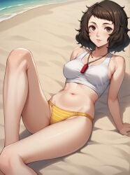 1girls ai_generated atlus beach bikini brown_hair brown_hair_female curly_hair curly_hair_female female female_focus female_only light-skinned_female light_skin looking_at_viewer megami_tensei persona persona_5 robinlover sadayo_kawakami sega short_hair short_hair_female solo solo_female solo_focus tagme