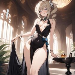 ai_generated bangs barbara_(genshin_impact) black_dress blonde_hair breasts dress elegant genshin_impact ministro