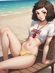 1girls ai_generated atlus beach bikini brown_hair brown_hair_female curly_hair curly_hair_female female female_focus female_only light-skinned_female light_skin looking_at_viewer megami_tensei persona persona_5 robinlover sadayo_kawakami sega short_hair short_hair_female solo solo_female solo_focus tagme