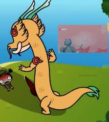 animal_genitalia background cartoon destiny_(pucca) dragon dragon_penis eastern_dragon english english_text garu ishowspeed jetix low_quality_edit ninja pucca_(franchise) scales text