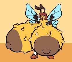 4_arms antennae_(anatomy) anthro areola arthropod arthropod_abdomen bee big_areola big_breasts big_nipples blush breasts brown_hair clothing female fluffy footwear fur hair half-closed_eyes hi_res high_heels honey_bee huge_areola huge_breasts huge_nipples hymenopteran hyper hyper_breasts insect_wings insects multi_arm multi_limb narrowed_eyes nipples nude orange_eyes puffy_nipples shoes socks solo sprucy wings yellow_body yellow_fur