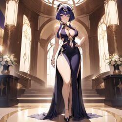 ai_generated bangs black_dress breasts candace_(genshin_impact) dress elegant genshin_impact ministro