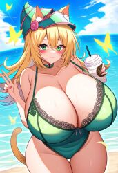 1female 1girls ai_generated beach big_breasts bimbo cat_ears cat_tail coffee cup curves curvy curvy_body curvy_female curvy_figure dan16369336 dark_magician_girl female female_only green_hat lingerie long_tail milf pointy_hat shonen_jump shueisha sole_female spiral tagme tail twitter_link weekly_shonen_jump weekly_shounen_jump yu-gi-oh!