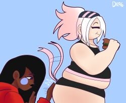 2boys 2femboys agora_(daisykitty96) ass ass_play ass_smack belly_peek black_hair burger chubby chubby_femboy chubby_male daisykitty96 dark-skinned_femboy dark-skinned_male dark_skin dondon_(daisykitty96) eating femboy femboy_only long_hair male male_only straight_hair thick_ass thick_thighs underbelly