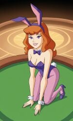 ai_generated ass bigmic145 breasts bunny_ears bunny_girl bunny_tail bunnysuit cartoon_network casino daphne_blake daphne_blake_(mystery_incorporated) pantyhose pink_pantyhose playboy_bunny red_hair scooby-doo scooby-doo!_mystery_incorporated shoes