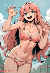 ai_generated bikini blue_eyes breasts hero_killer pink_hair pink_panties posing posing_for_the_viewer prim_anville sabertoothai webtoon