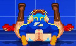 1female 1futa big_ass cammy_white chun-li futa_on_female futanari m.u.g.e.n mating_press penis pixel_art ripped_clothing street_fighter vaginal_penetration