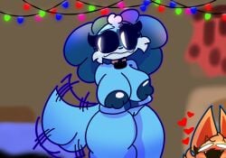 
anthro big_breasts blue_fur blush catfeine_(eggritos) chaoticdream christmas_lights critters_(poppy_playtime) dogpressed_(eggritos) female female_only frowning_critters furry furry_only nervous nervous_smile no_humans poppy_playtime poppy_playtime_(chapter_3) smiling_critters tagme thick_thighs wagging_tail