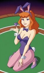 ai_generated ass bigmic145 breasts bunny_ears bunny_girl bunny_tail bunnysuit cartoon_network casino daphne_blake daphne_blake_(mystery_incorporated) pantyhose pink_pantyhose playboy_bunny red_hair scooby-doo scooby-doo!_mystery_incorporated shoes